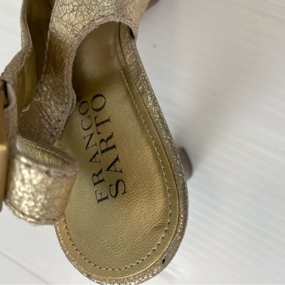 Franco Sarto Gold Leather Slingback Heels stacked heel - Picture 3 of 9